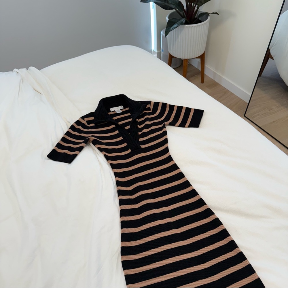 Caroline Constas Black and Pink Bodycon Midi Dress